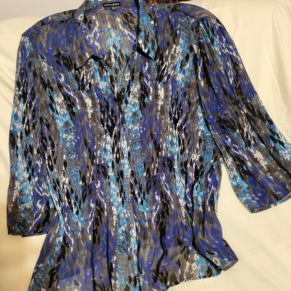 Fashion Bug Blue and Black Blouse